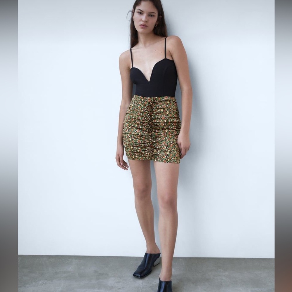 ZARA Draped Floral Print Skirt
